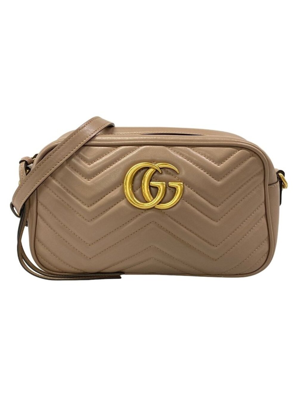 Gucci Shoulder Bag GG Marmont Pink Beige Chain Leather